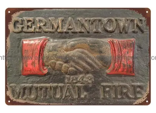 1843 Germantown Mutual Fire Insurance Company fire mark metal tin sign bar wall sign