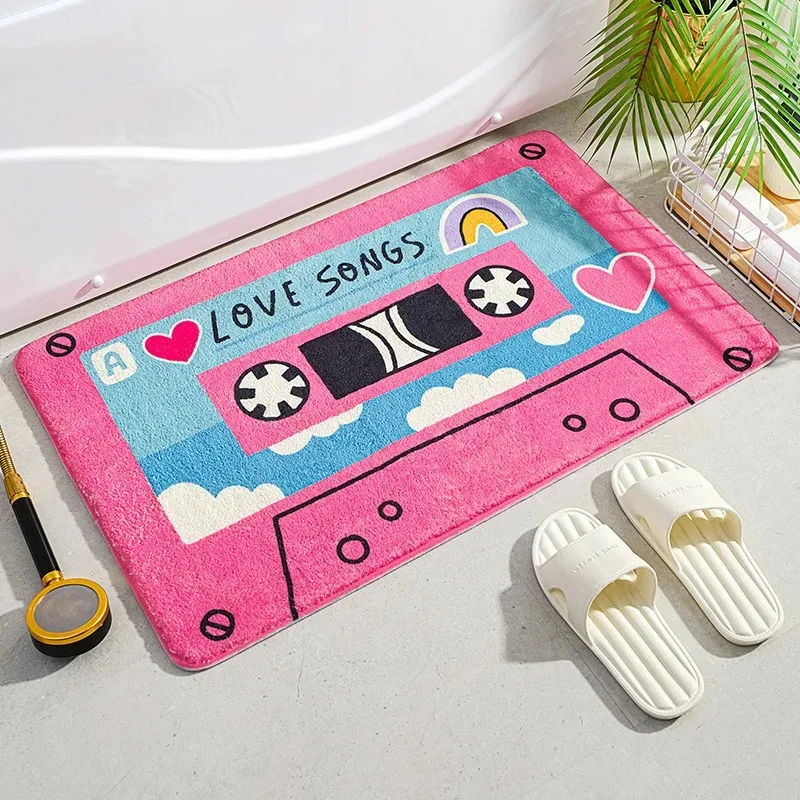 Music Tape Bath Mat Super Absorbent Non Slip Kitchen Rugs Retro Classic Cassette Drying Footpad Home Decor Laundry Room Carpets