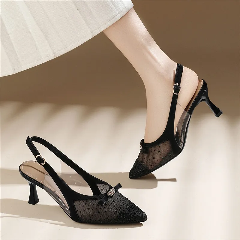 

New Women Sandals Exquisite Rhinestones High Heeled Sandals for Woman Elegant French Casual Shoes Designer Shoes Sandalias Mujer