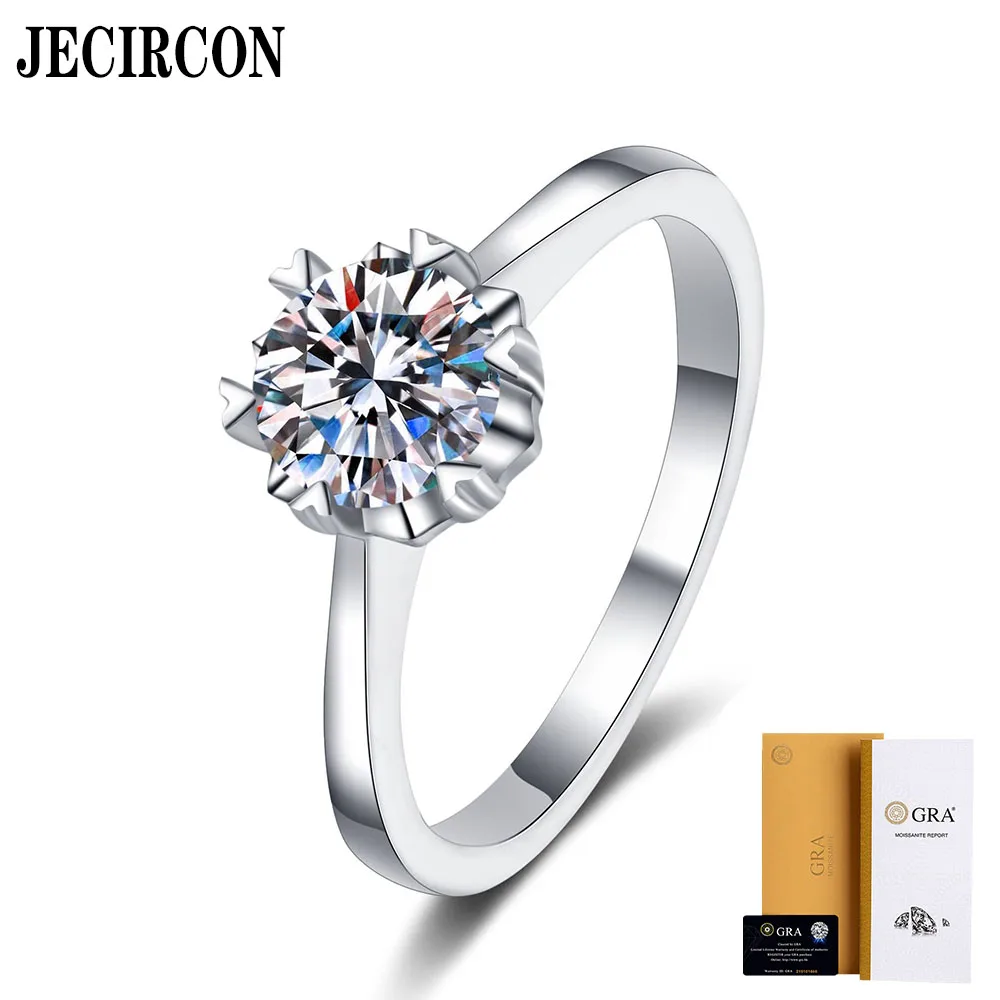 

JECIRCON S925 Sterling Silver Ring for Women Snowflake 1 Carat Moissanite Proposal Engagement Diamond Band Factory Direct Supply