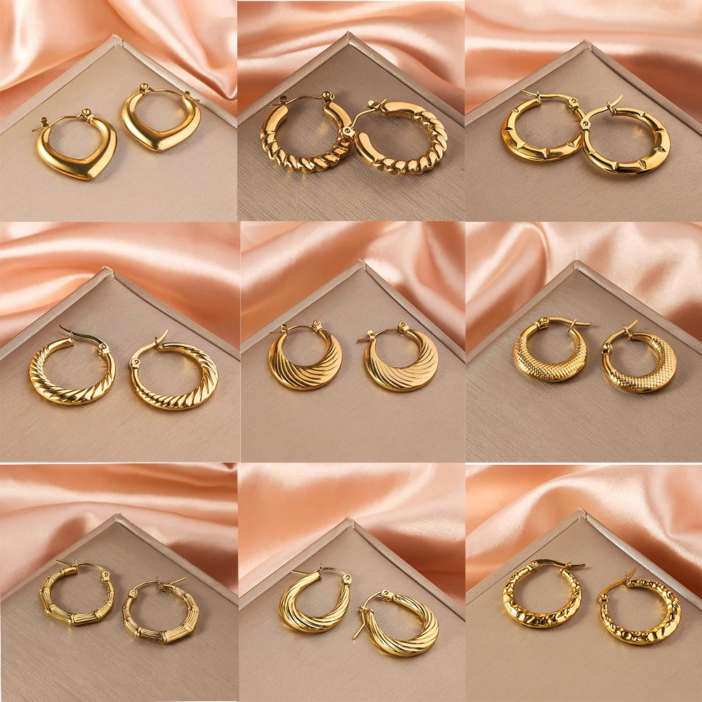 

Stainless Steel Earrings For Women, Non Fading Gold Color Metal Simple Temperament Hoop Earrings,Daily Jewelry Accessories Gift