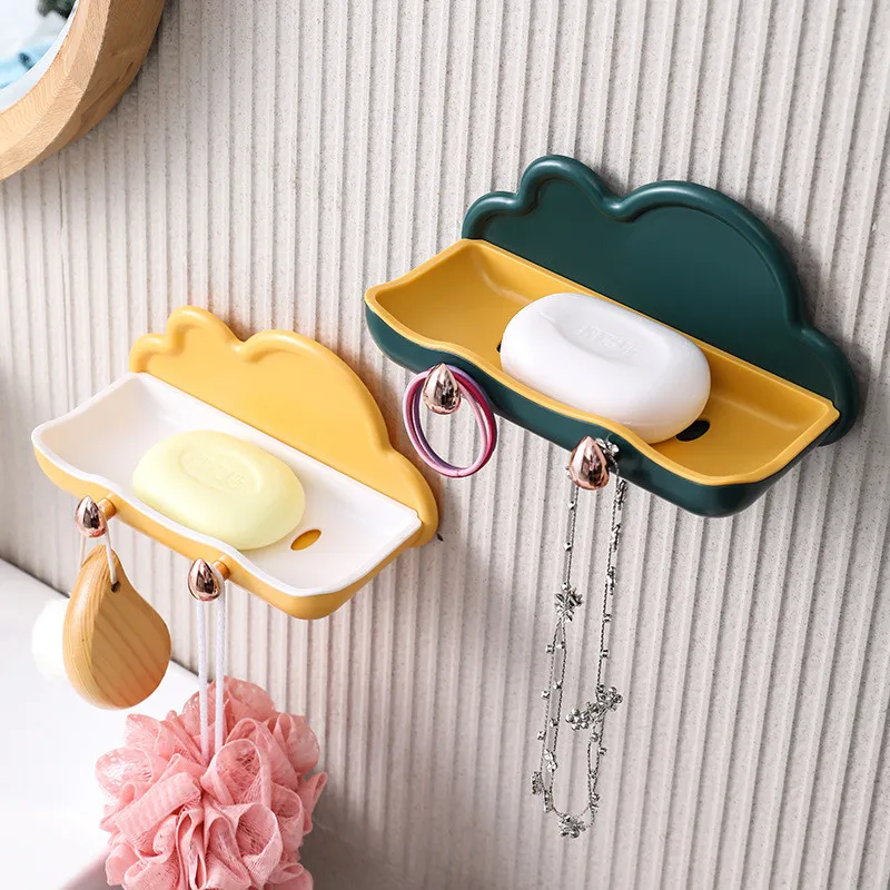 Non Perforated Wall Mounted Drain Rack Laundry Soap Box Bathroom Toilet Soap Box Double-layer Soap Box With Hook