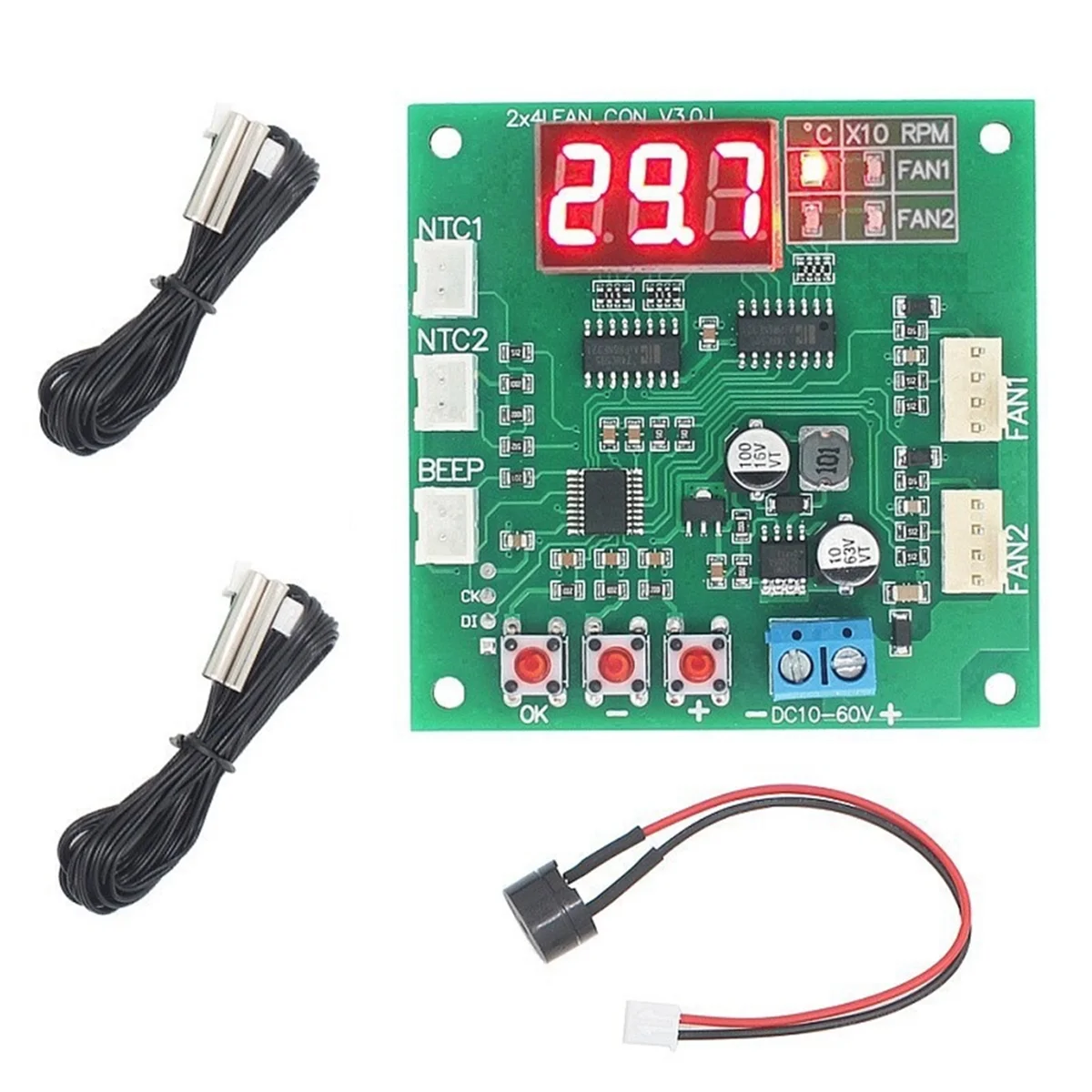 

2 Channel 4 Wire DC 12V 24V 48V PWM Motor Fan Speed Controller Digital Display Governor Temperature Control