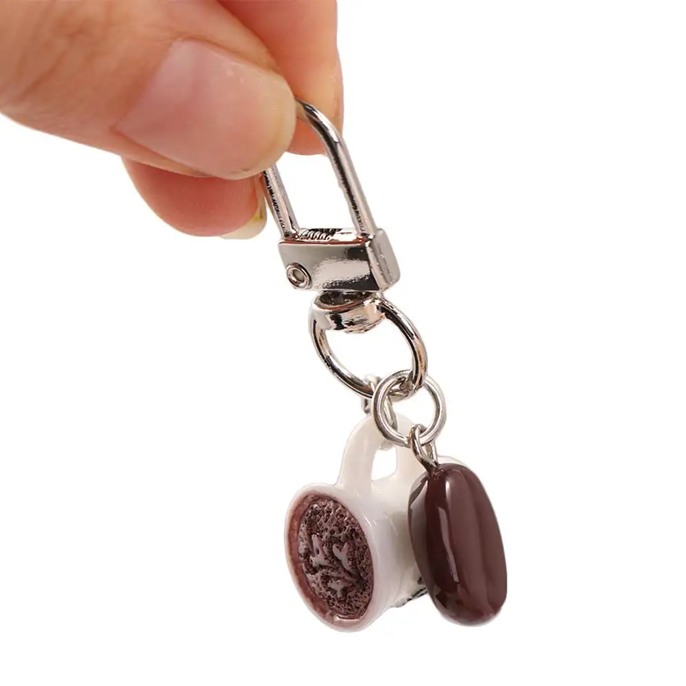 Simulation Coffee Cup Keychain Miniature Portable Mini Coffee Cup Bag Charm Cartoon Resin Coffee Beans Keychain for Travel