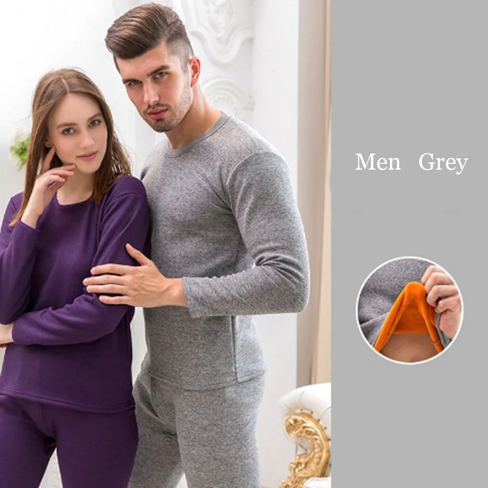 Men's Plus Velvet Thick Thermal Underwear Suits Winter Top + Long Trousers Autumn Winter Round Neck Bottoming Suit