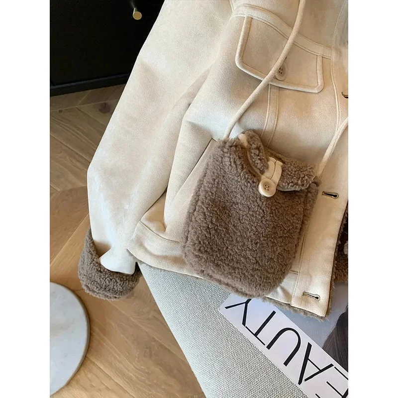 스웨이드 벨벳 램스 울 재킷 여성 가을 겨울 두꺼운 따뜻한 턴다운 칼라 코트 Y2K 루즈핏 스트릿웨어 모든 스타일에 어울리는 긴팔 아우터