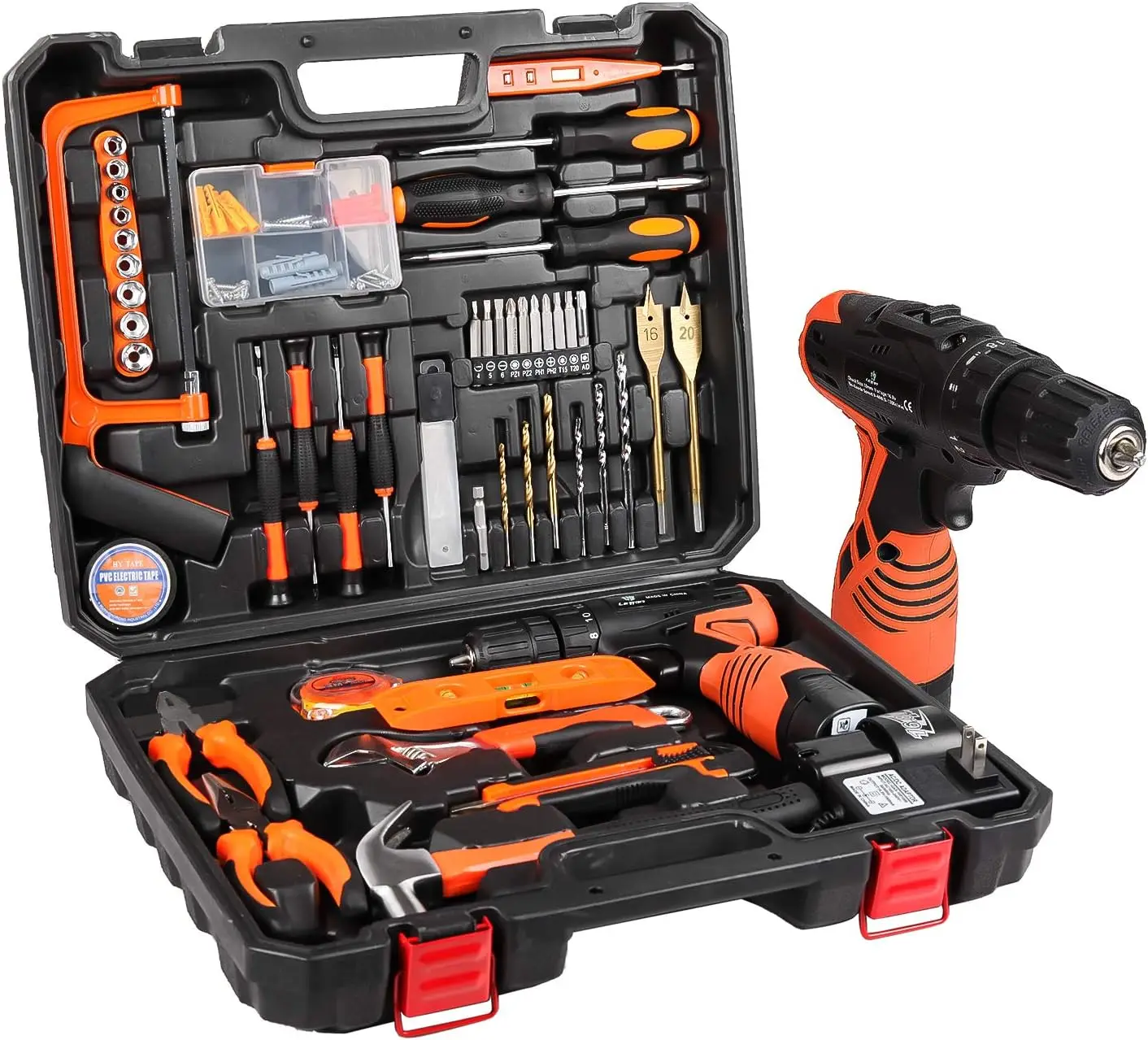 

Tool Kit with Drill 247 In-lb Torque Keyless Chuck 18+1 Clutch 1.3Ah Li-Ion Battery & Charger for Home Tool Kit