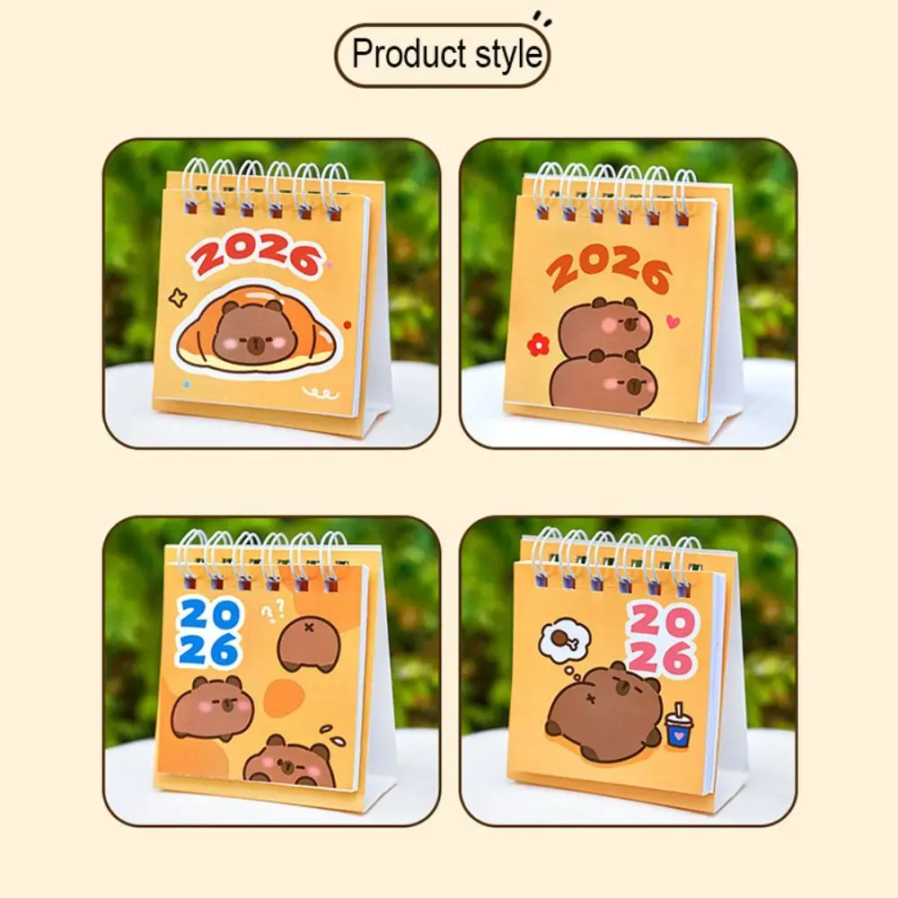 

Cute Mini 2026 Desk Calendar Portable Cartoon Capybara Mini Desk Calendar Coil Calendar Stationery Supplies Accessories