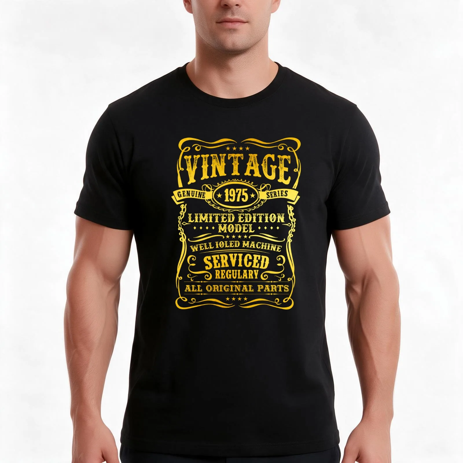 Vintage 1975 Gold Limited Edition T-Shirt, Summer Casual Cotton Tee, Oversized Streetwear Tops, Vintage Graphic Print