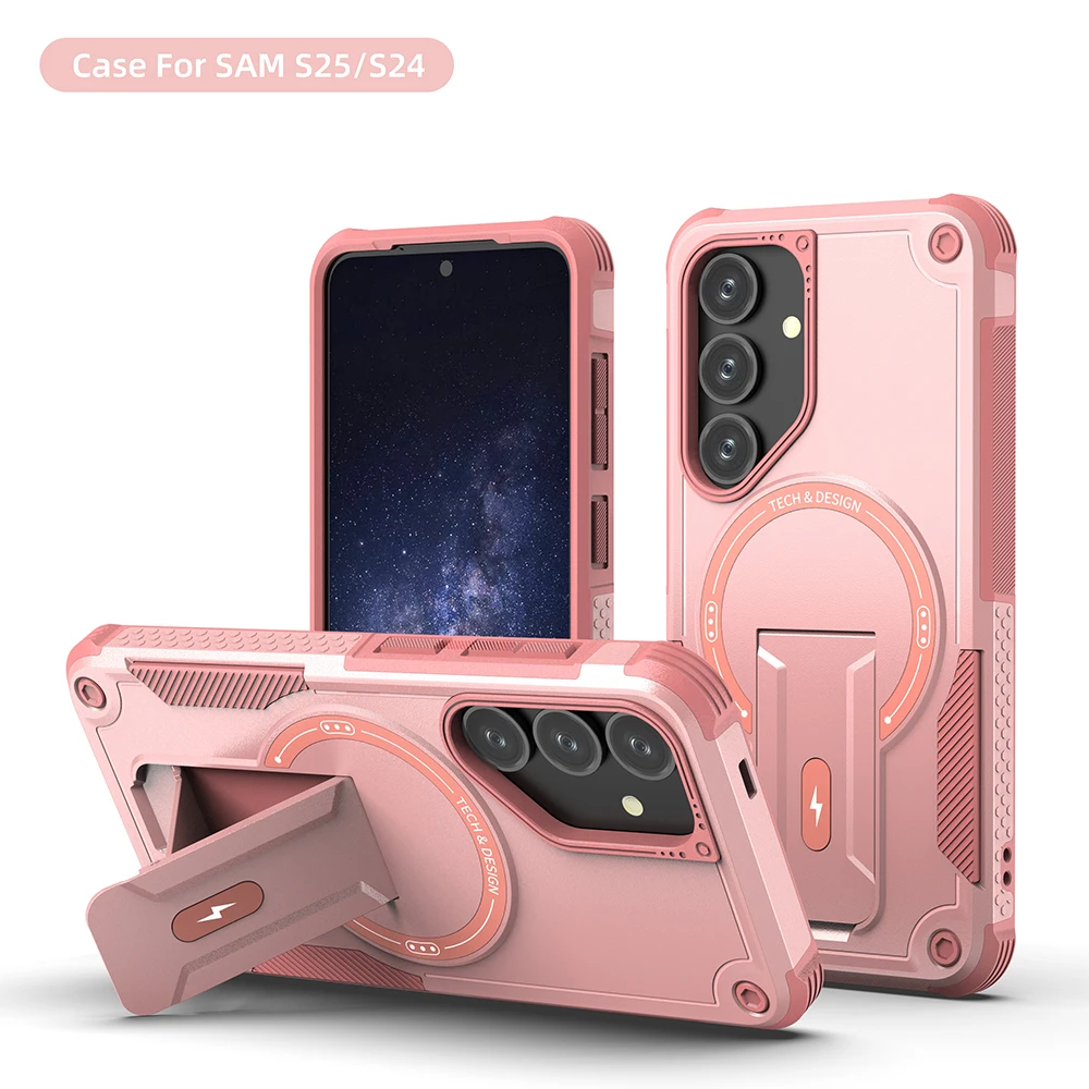 Armor Magnetic Phone Case for Samsung Galaxy A55 A06 A26 A25 A05 A24 A54 5G Wireless Charge WIth Kickstand Shockproof Cover