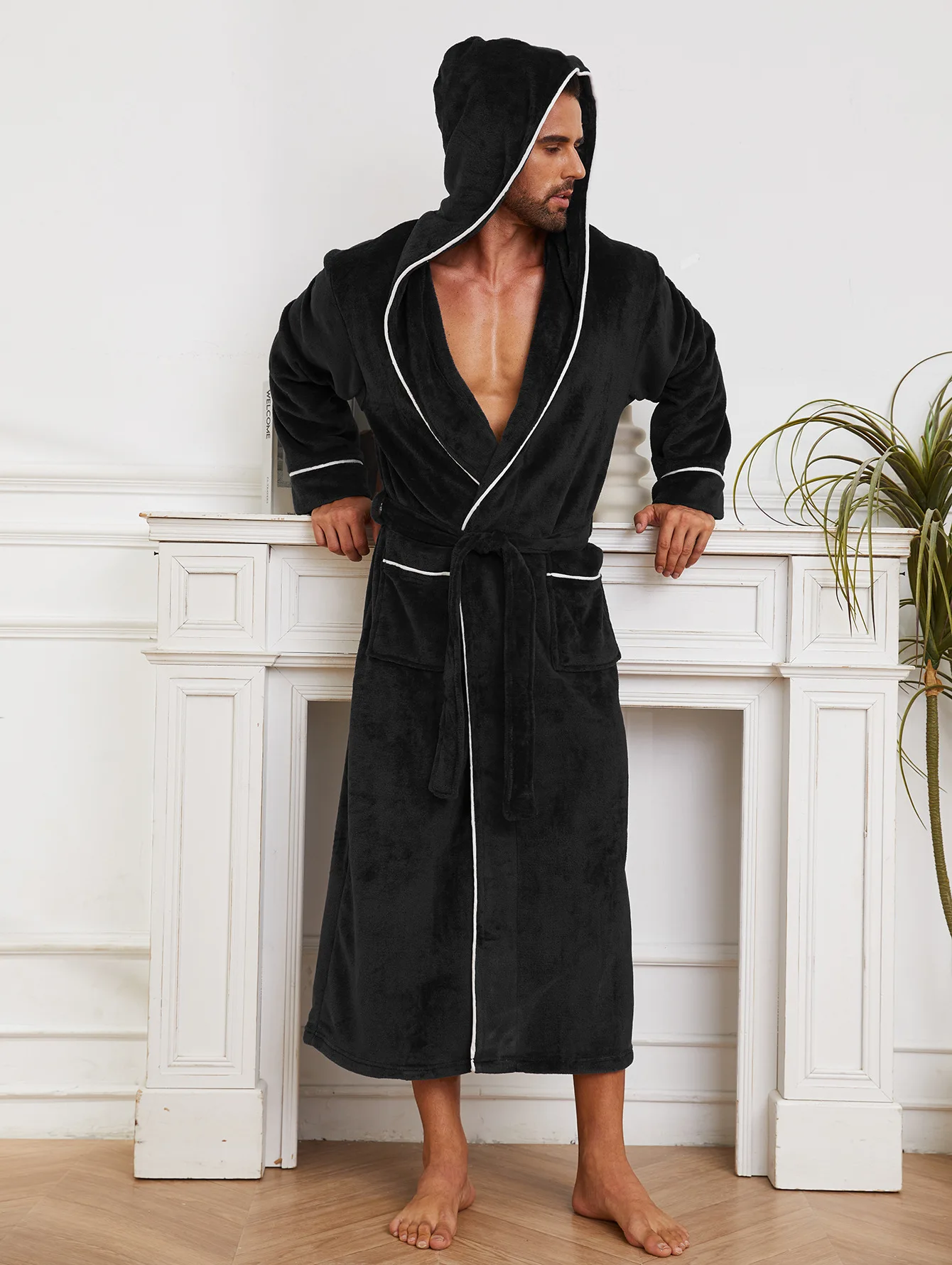 Winter New Arrival Men's Flannel Couple's Robes Men's Flannel Bathrobe Pyjamas Women's Coral Fleece Thickened Mid-Length Robe