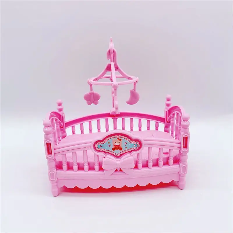 Kids Mini Fun Pink Doll Bed Bedroom Furniture For 5.5 Inch Barbie Doll Accessories Girl\'s Simulation Dollhouse Princess Bed Toys