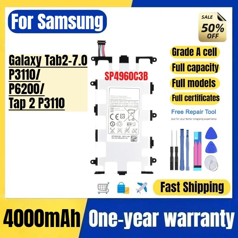 SP4960C3B for Samsung Galaxy Tab2-7.0 P3110/P6200/Tap 2 P3110 Tablet Battery High Quality Replacement Bateria Grade A Cell