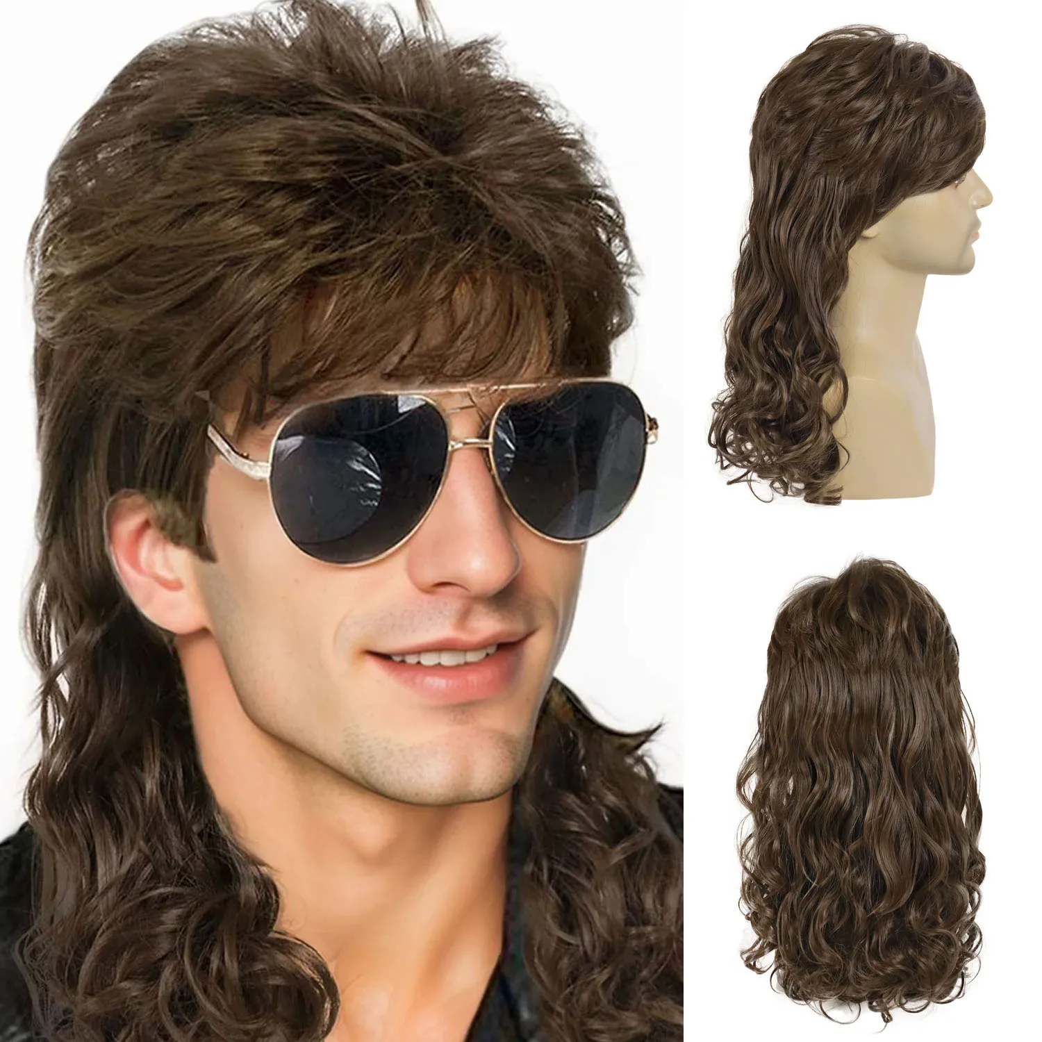 

Mullet Wig for Men 70s Vintage Hairstyle Heavy Metal Rocker Punk Wigs for Cosplay Event Costume Halloween Joe Dirt Theme Party