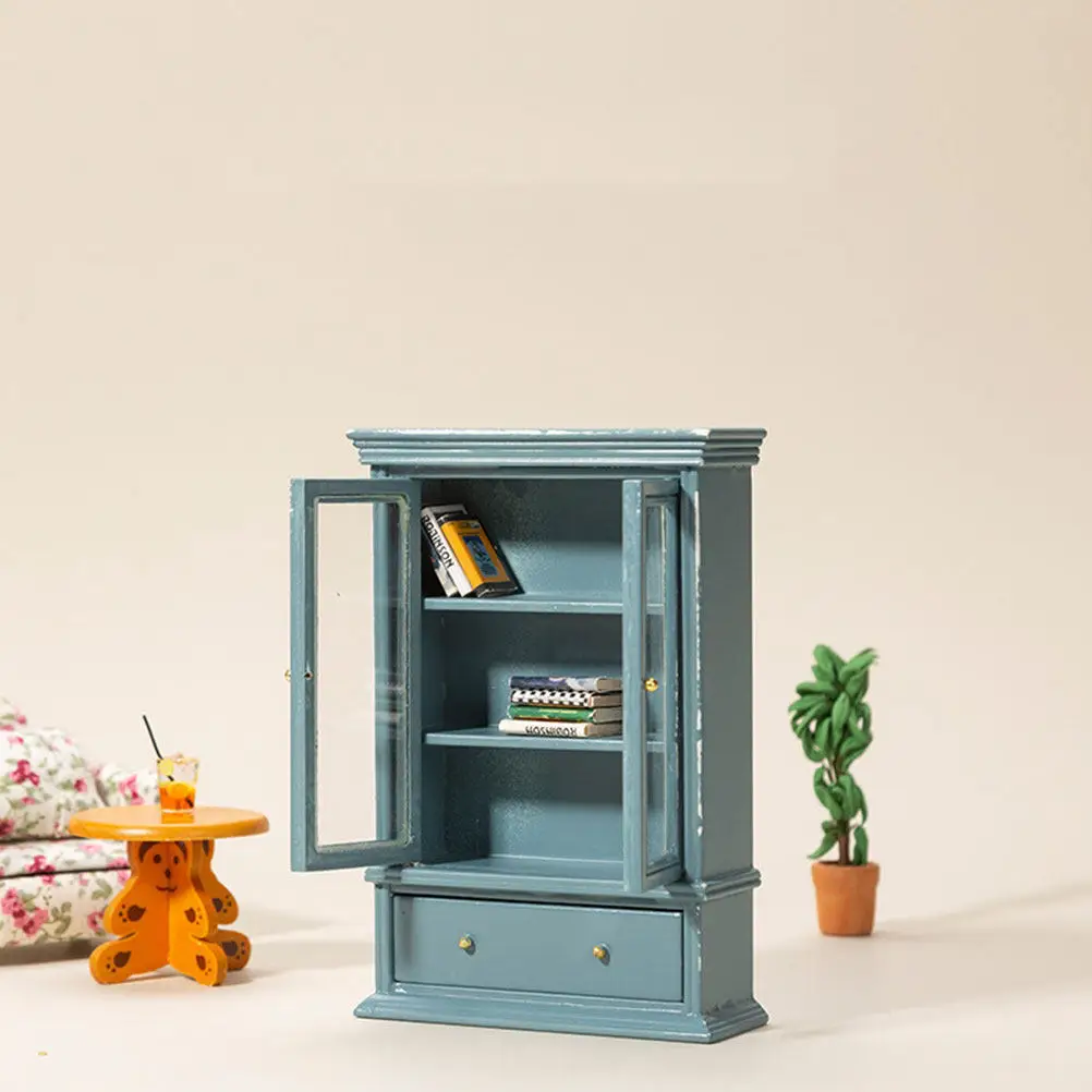 

Miniature Cabinet Wooden Miniature Furniture Adornment 1:12 Scale Mini Storage Cabinet Photo Prop Mini House Bookshelf Ornament