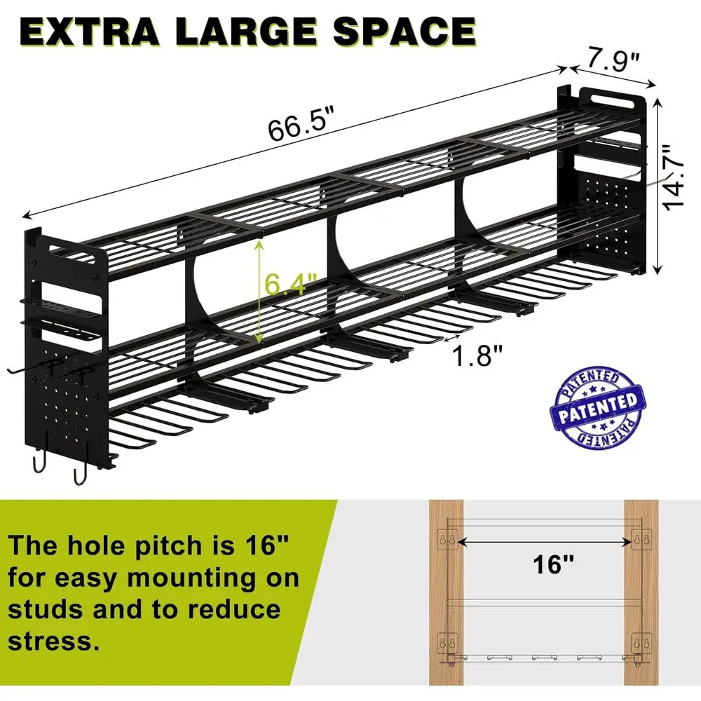 Power Tool Organizer Wall Mount, 16 Slots, 3-Tier Drill & Cordless Tool Storage Holder with Pegboard Sides, Tool Wall Organizer