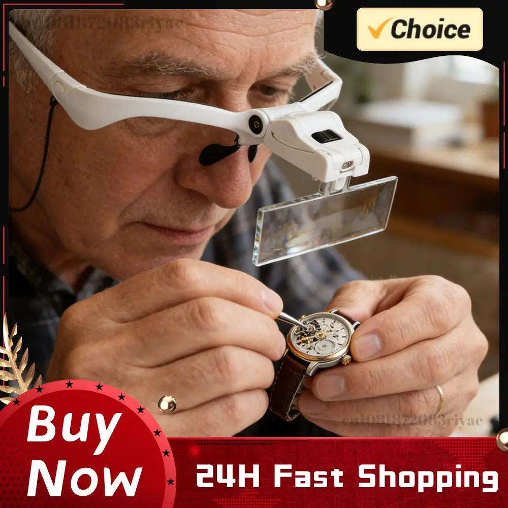 LED Head Magnifier Battery Powered Jewelers Loupe LED Illuminated Headband Magnifie for Reading Jewelry Inspection & Close Work