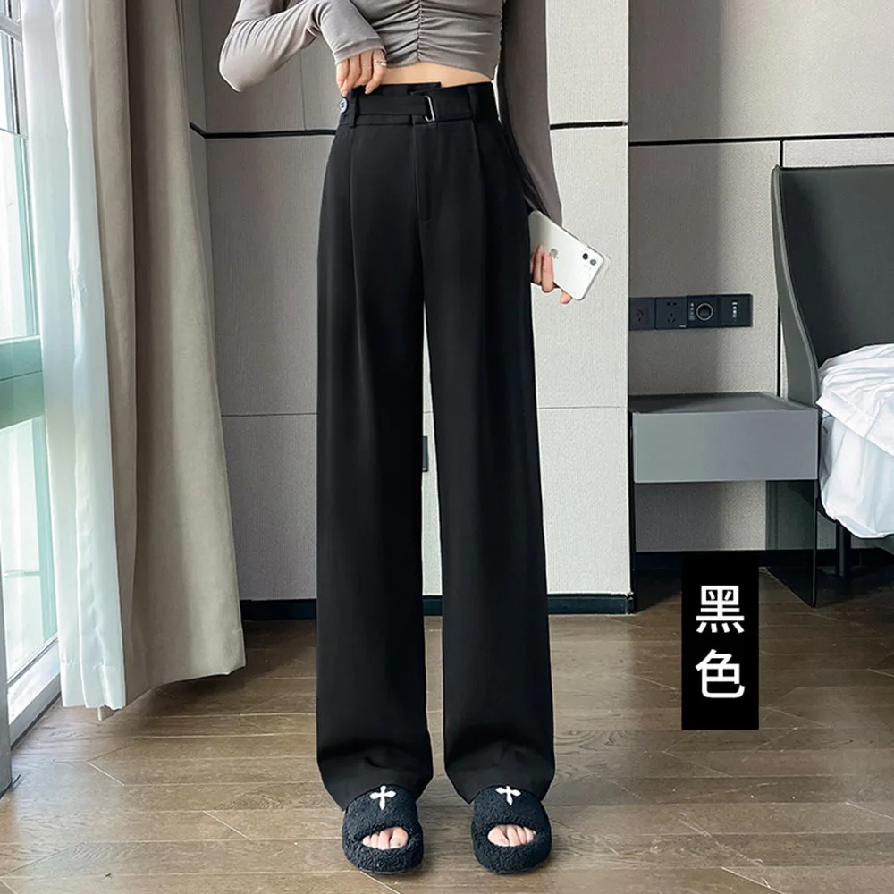 

2024 Elegant High Waist Suits Pants Women's Spring Summer Female Minimalism Straight Loose Trousers Female Black Wide Leg Pants