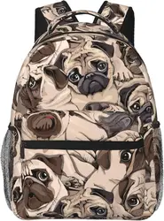 High Capacity Backpack Laptop Backpack Men's And Women's Daypack Cute Pug Dog Print Puppy