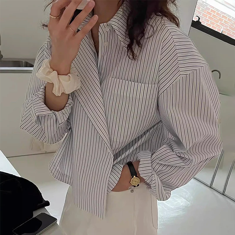 Design estivo Sciolto lungo Sve Ne Striped irt Donna Chic Versatile Big ket Casual Faionable Traspirante