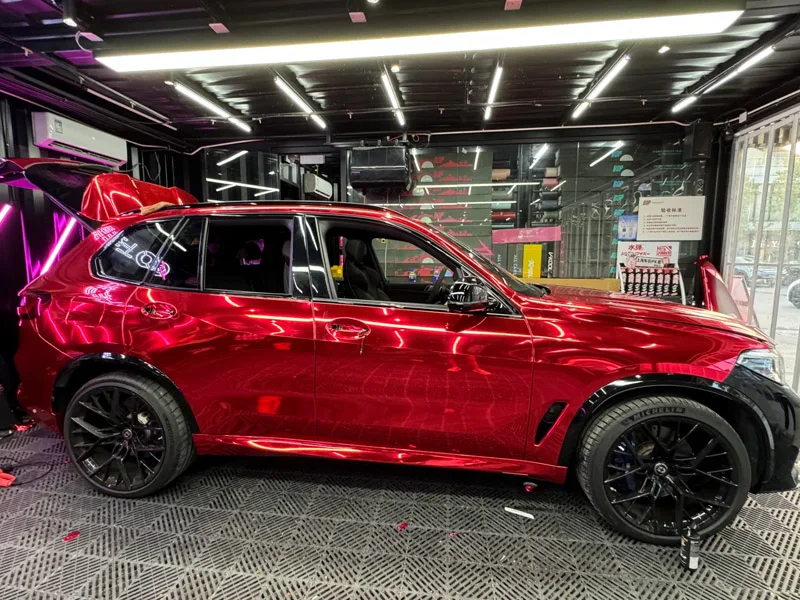 Premium Stretchable Gloss Mirror Chrome Red Vinyl Wrap Adhesive Film Roll Air Release DIY Sheet Decal Car Wrapping Foil
