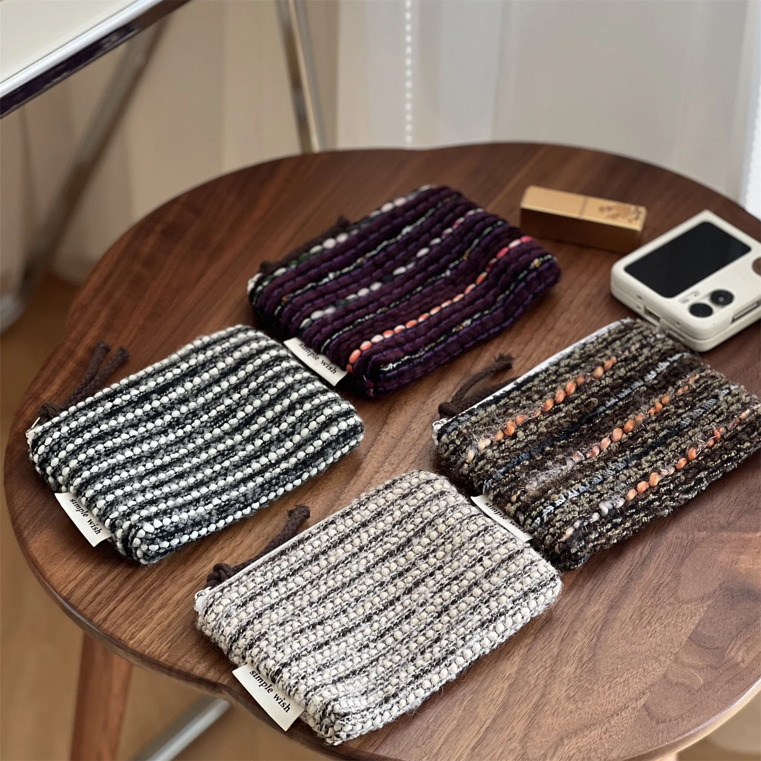 Mini Cosmetic Bag Retro Plaid and Striped Makeup Organizer Cosmetic Pouch Elegent Winter Multi-Purpose Storage Bag for Woman