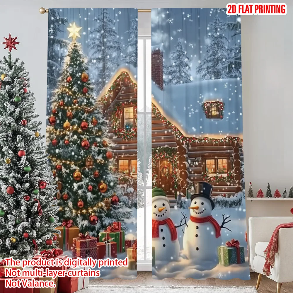 

2pcs 2D flat printing Merry Christmas Popular Curtains Christmas igloo Durable 100% Polyester Fabric Without Electricity