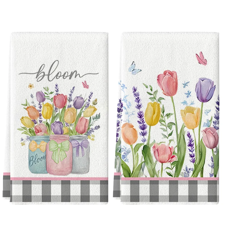 2Pcs, Colorful Tulip Kitchen Towels, 40Cm*60Cm Towel Set, Super Absorbent Soft Cleaning Cloth, Cooking and Baking Tea Towels, Tea Towels, Hand Towels, Cleaning Cloths, Dishcloths, Kitchen Decoration, Living Room Decorations, Kitchen Essentials, Home Essentials
