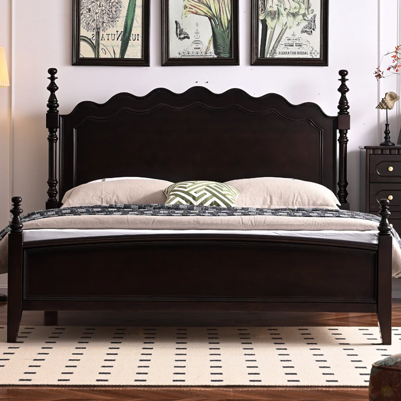 

Retro American pure solid wood bed French master bedroom double bed