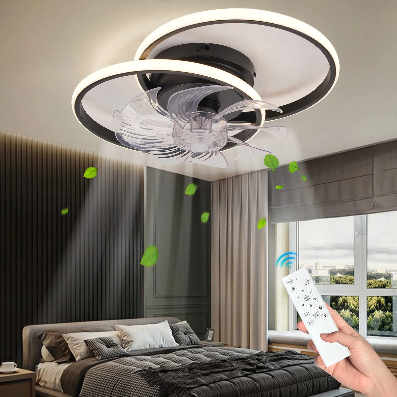 IRALAN Mute Ceiling Fan with Light Bedroom and Living Room Fans Remote Control APP Adjusting Smart Fan LED Lamp Lighting Fixture