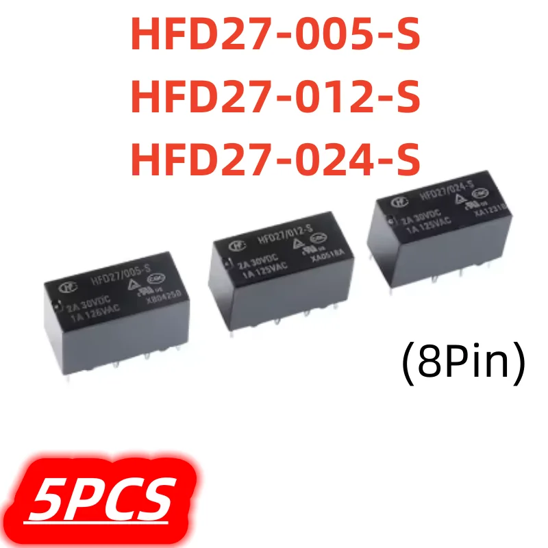 5Pcs/lot 100% New Mini Relay HFD27 DC 5V 12V 24V HFD27-005-S HFD27-012-S HFD27-024-S 2A 8Pin Sensitive DIP