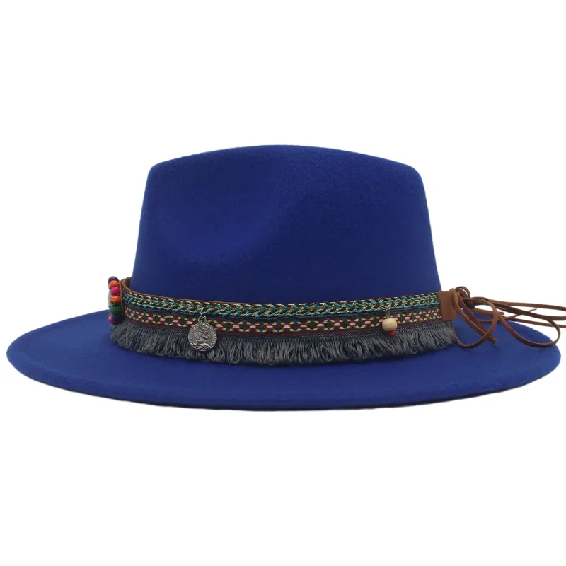 Nuevo sombrero fedora de ala ancha de baile de estilo étnico Sombrero de fieltro casual de lana de imitación de mujer de 52-62 cm sombrero