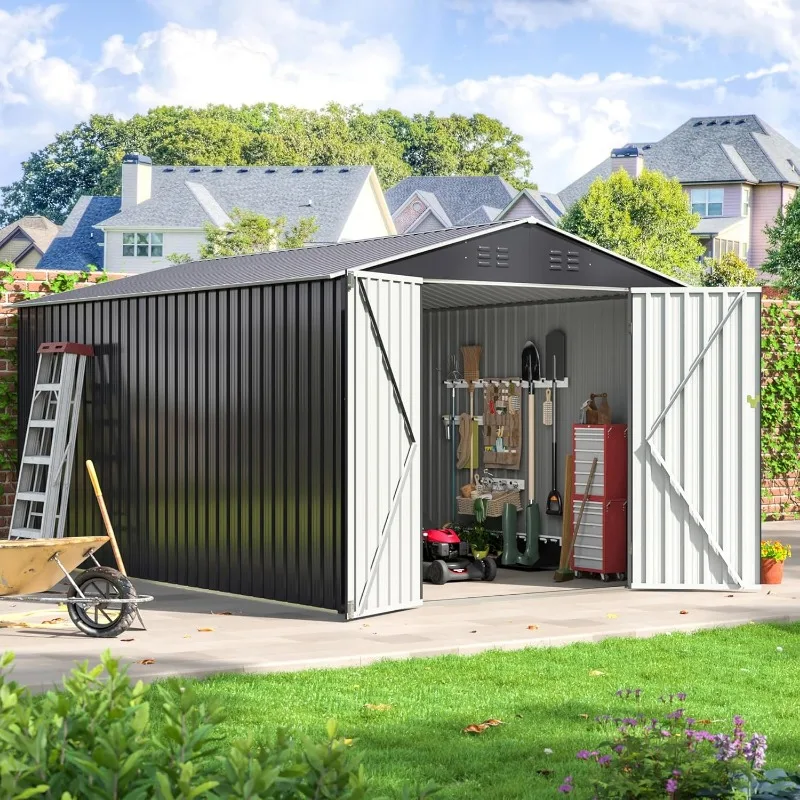 8 x 12 FT Outdoor Storage Shed, Metal Garden Shed with with Updated Frame Structure, Tool Sheds for Backyard Garden Patio images - 6