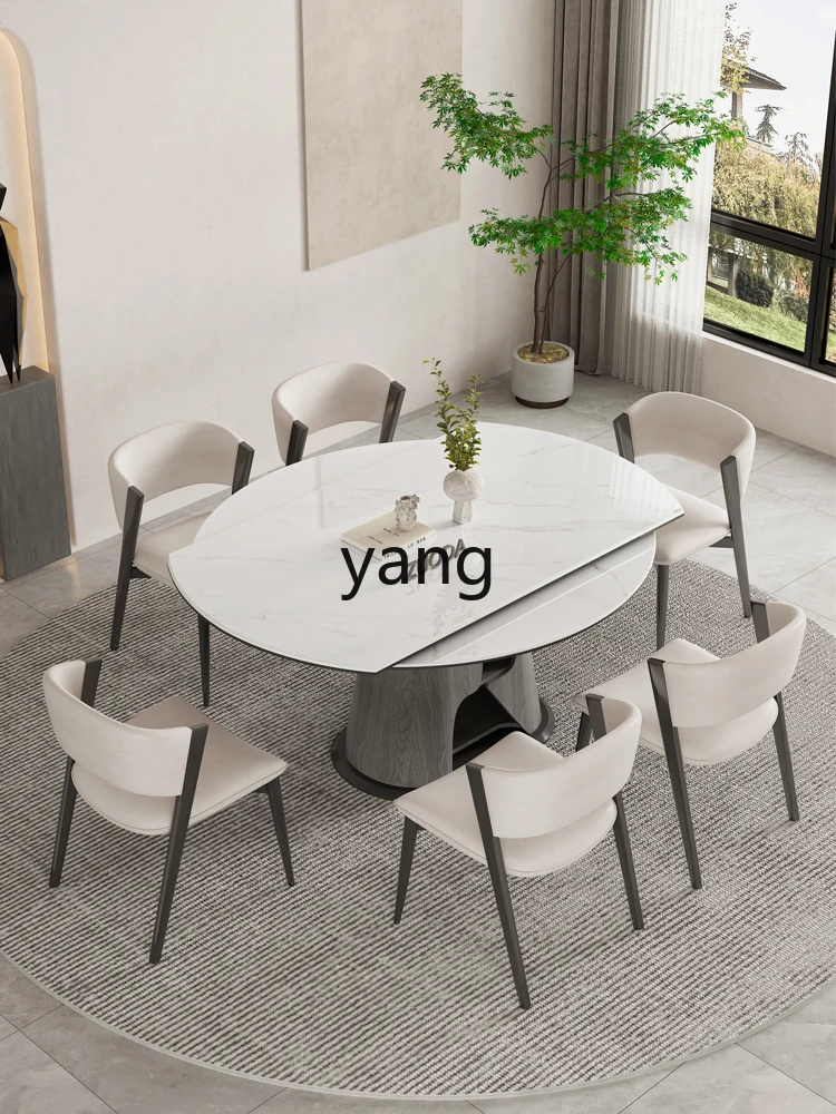 Yjq Minimalist Microlite Household Retractable Folding Solid Wood Dining Table and Chair Small Apartment Deformation round Table