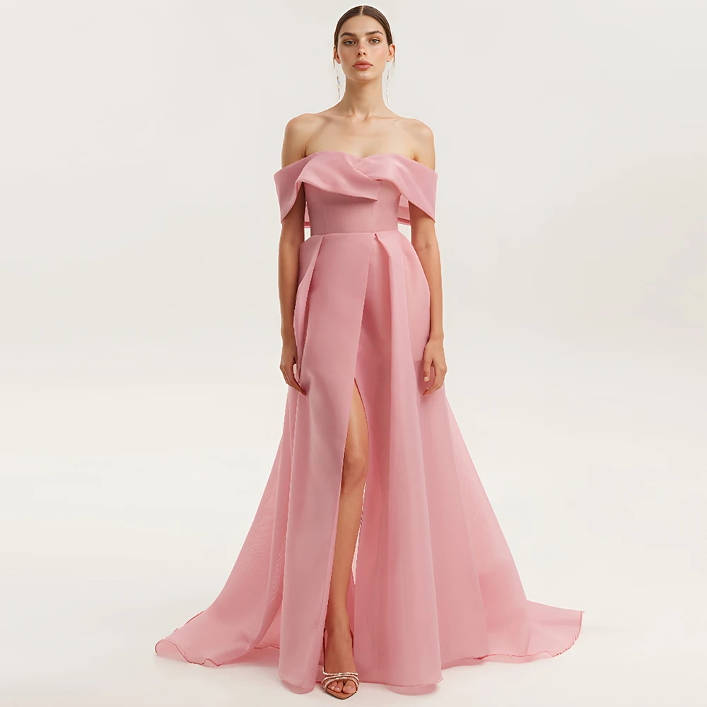

ESBRIDE Luxury Long Elegant Party Dresses Strapless Floor-Length Prom Dress Off The Shoulder Pink Gown Quality Evening Dresses