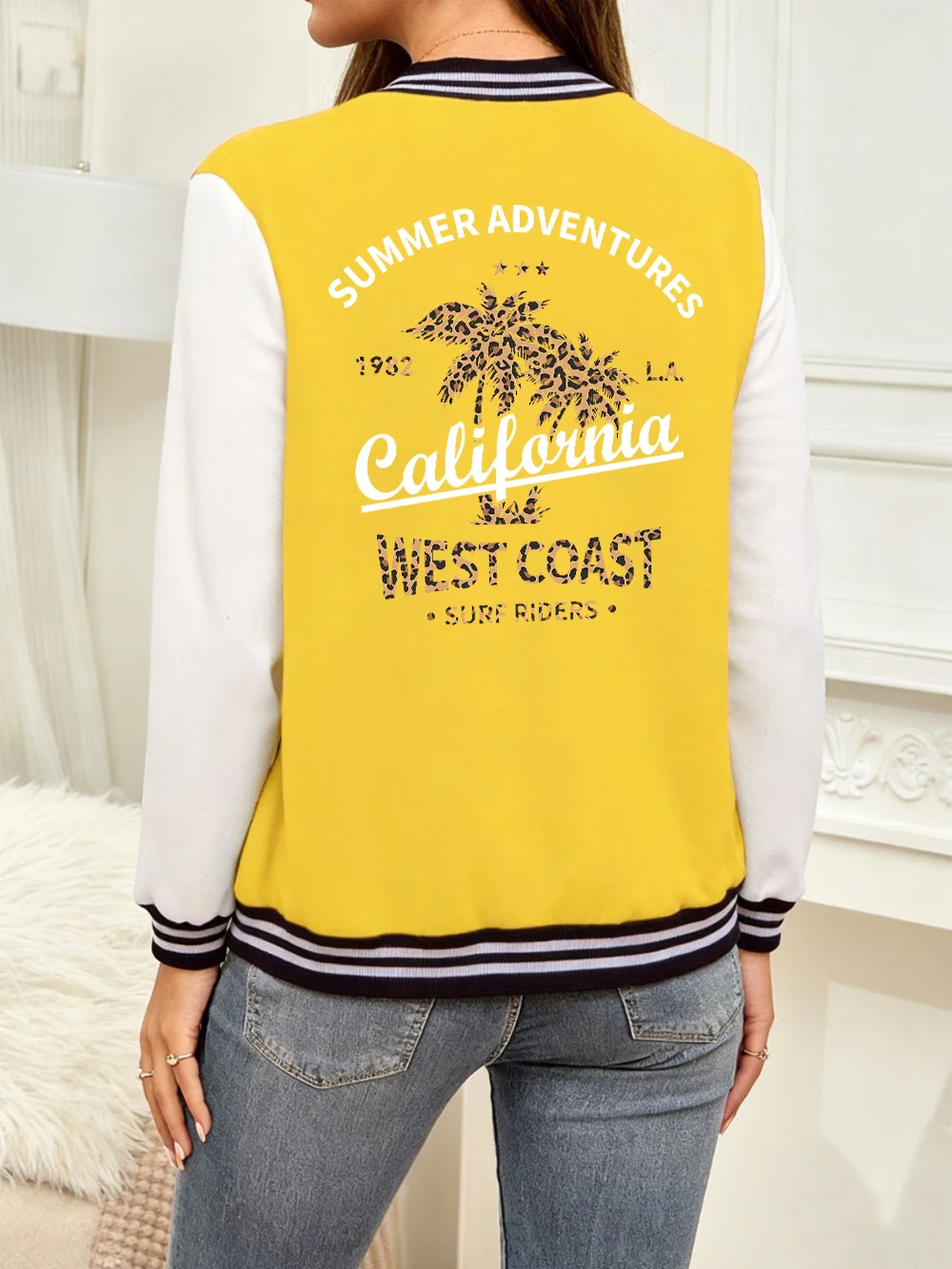 

California West Coast Leopard Printing Baseball Jersey Women Winter Fleece Warm Coats Casual Cotton Jackets Street Loose Clothes