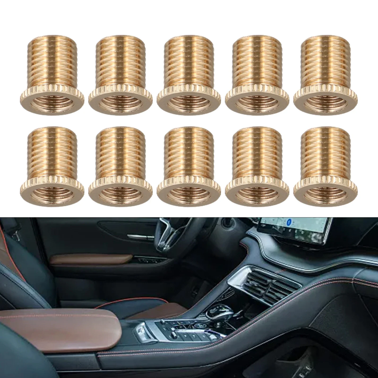 Useful Gear Shift Knob Accessories Aluminum Brand New Gold High Quality Nuts Insert Set Thread Adapter 10 Pack