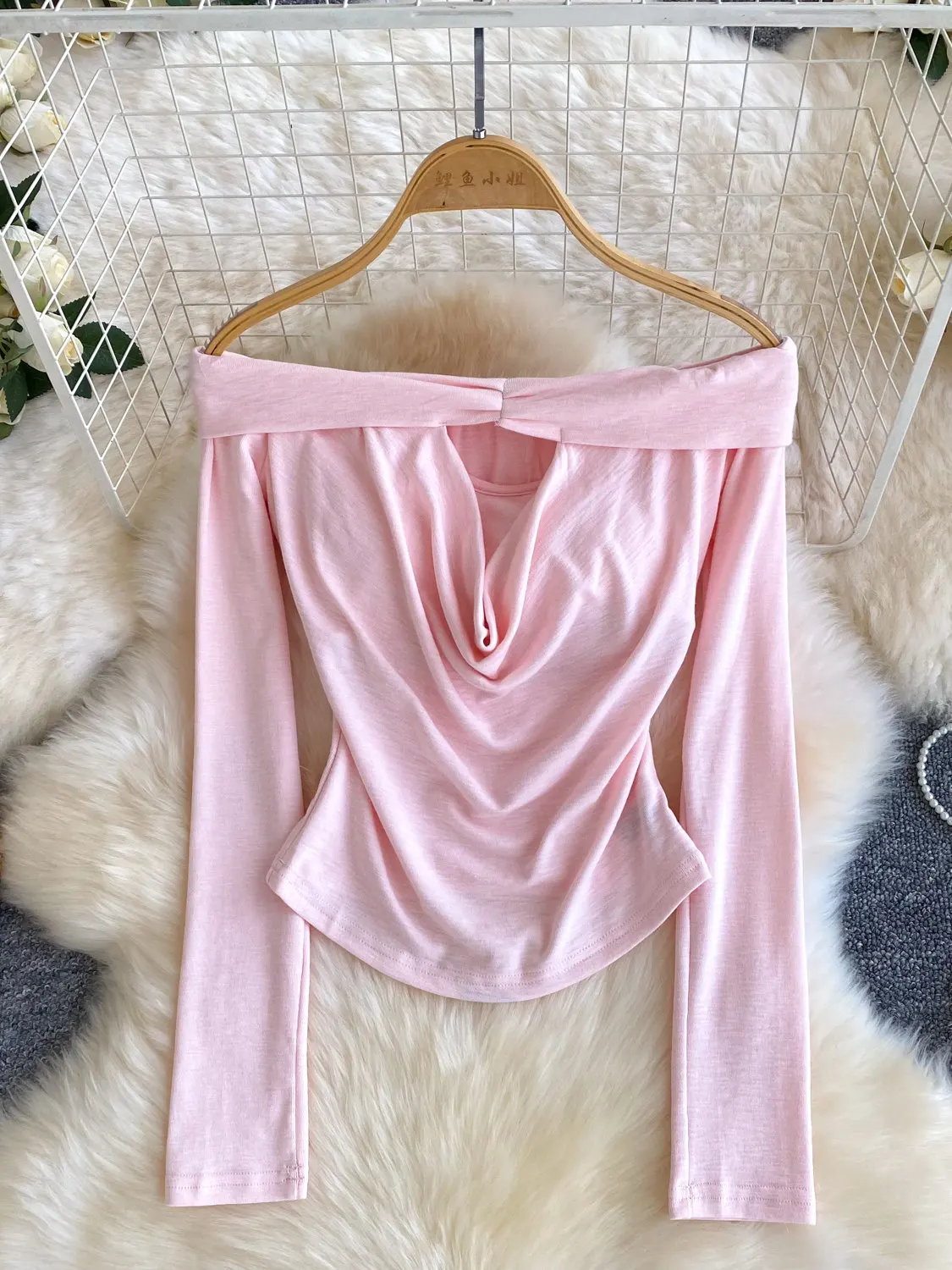 

New Off-shoulder Sexy Ruffled Tops for Women Spring Outfit Korean Slim-fit Long-sleeve T-shirt Clothes