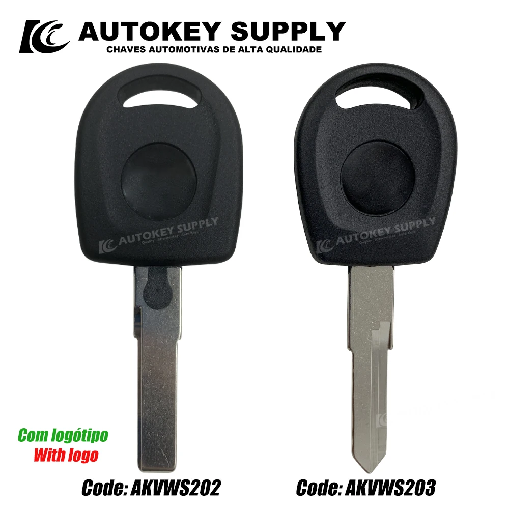 AutokeySupply AKVWS202 AKVWS203 Transponder Key With Logo Embedded Shell For VW