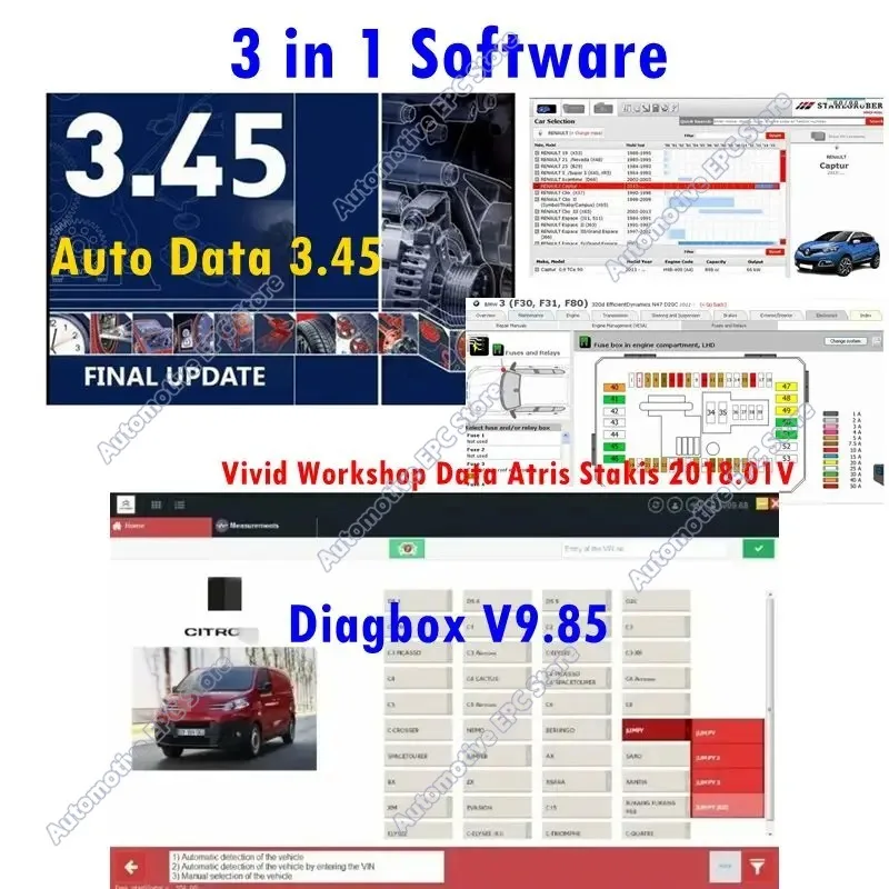2026 Hot  AutoData 3.45 + Diagbox V9.85  + Vivid Workshop Data Atris Stakis 2018.01V Diagnostic Tool Software 3 IN 1 Software