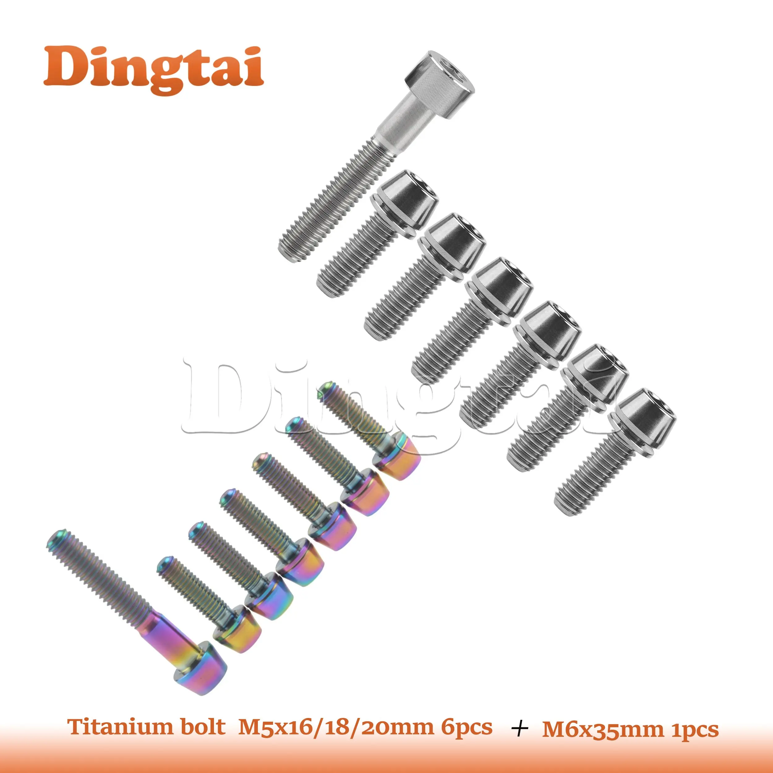 Dingtai Titanium Bolt 1PCS M6X35mm Square/Taper Hex Socket Bolt + 6PCS M5X16 18 20mm Taper Head with Washer Screws For Bicycle A