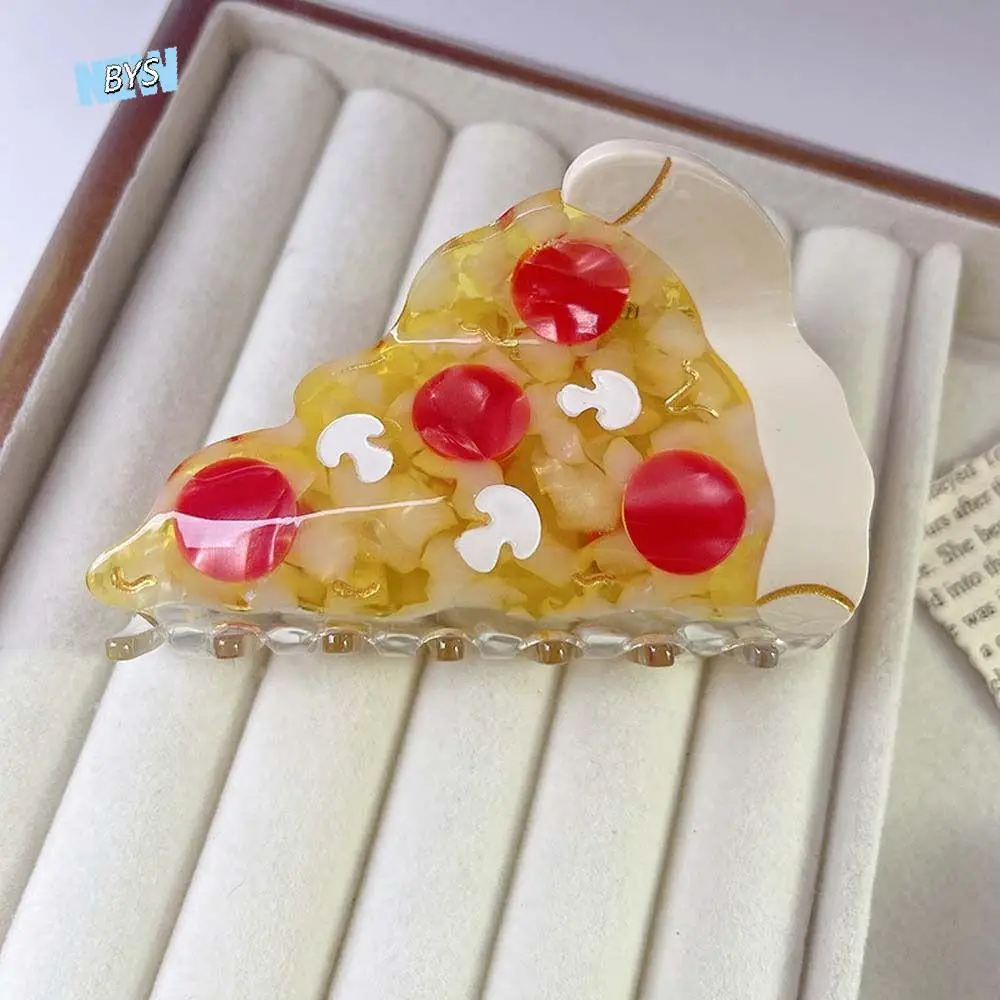 

Creative Cake Pizza Hair Claw Cherry Triangle Mushroom Shark Clip Geometric Ponytail Holder Acetate Hair Clip Ladies/Girls