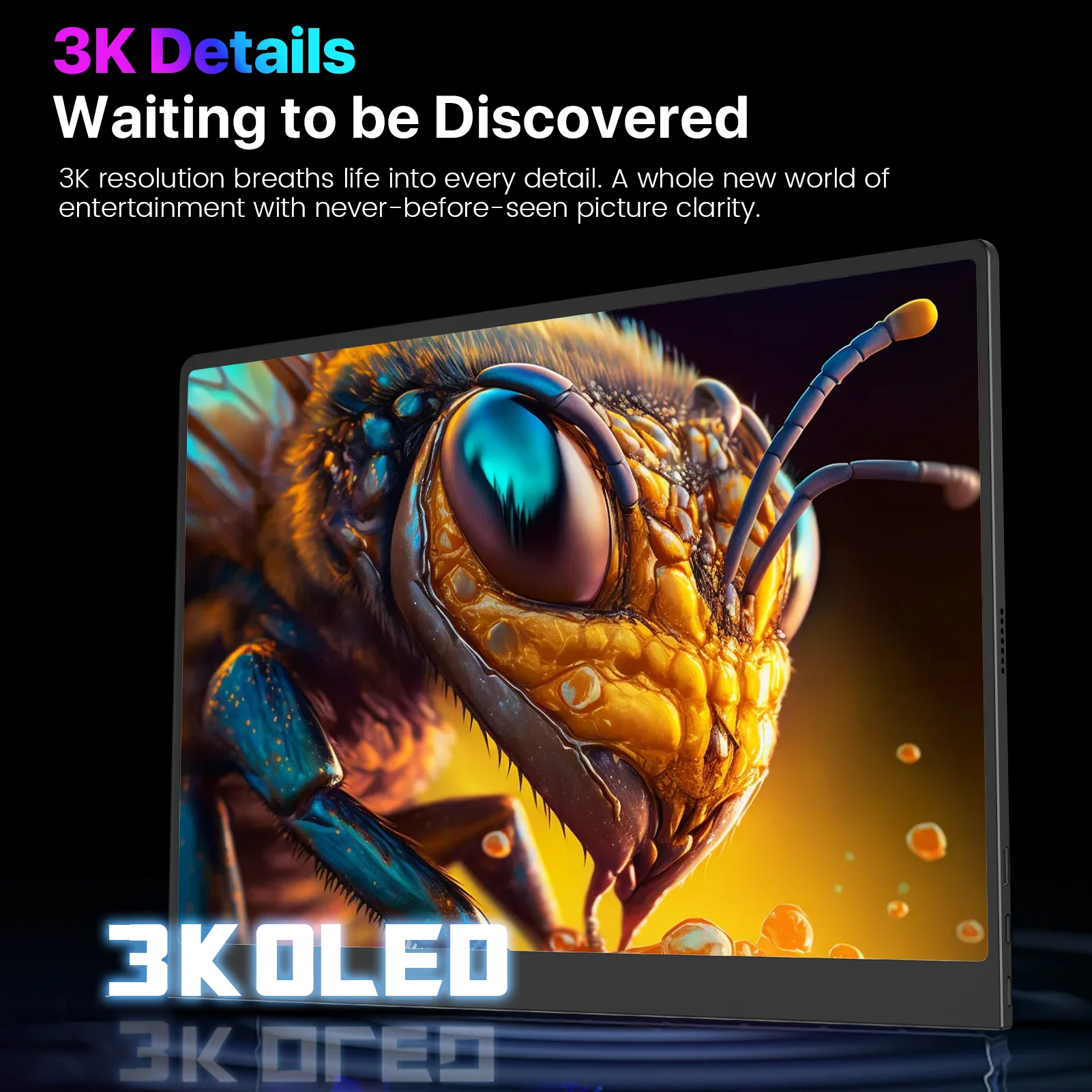 شاشة UPERFECT المحمولة OLED مقاس 16 بوصة بدقة 3K وتردد 120 هرتز وشاشة كمبيوتر 100% DCI-P3 100000:1 ثانية مع منفذ HDMI صغير من النوع C للكمبيوتر الشخصي والهاتف وPS5/4 وXbox Switch
