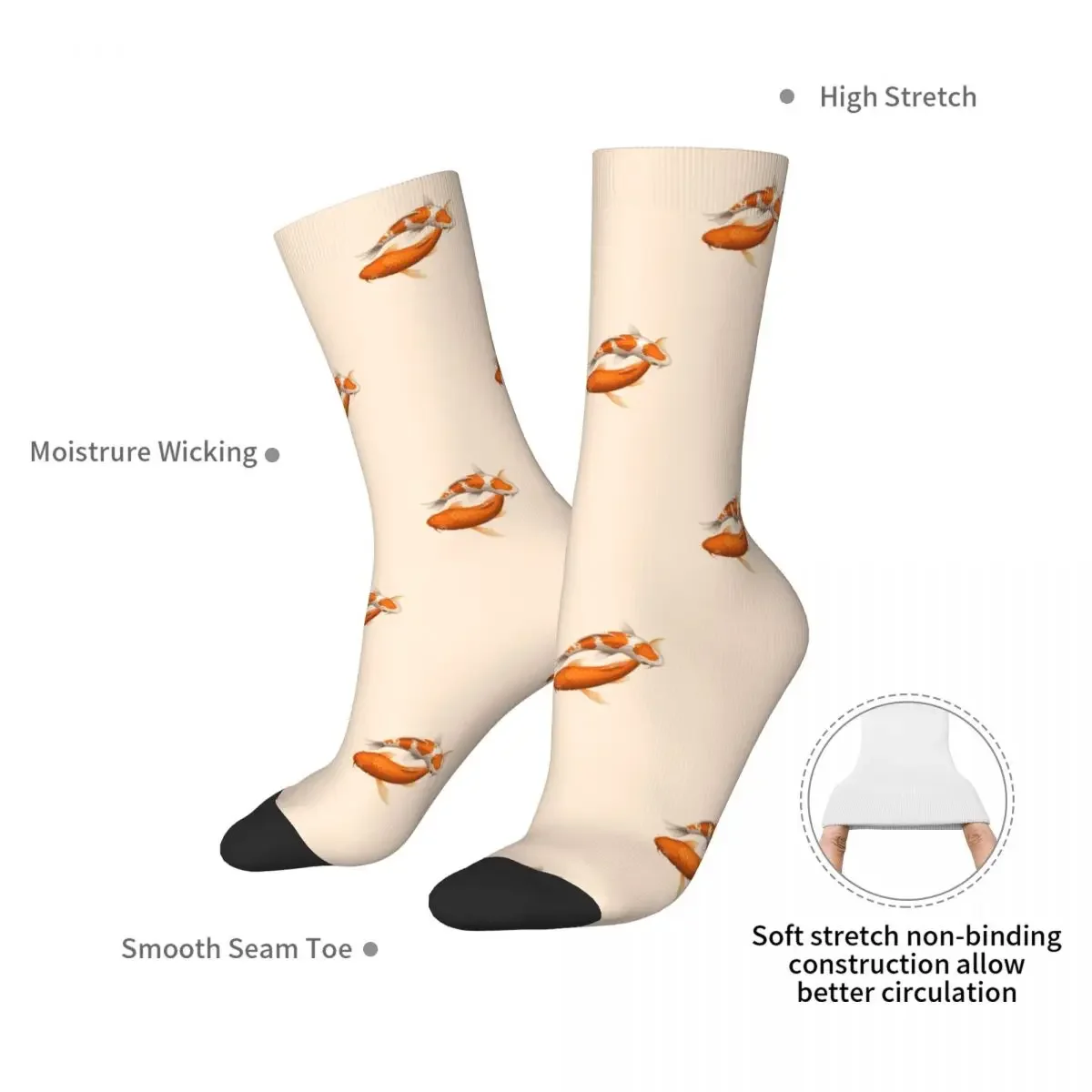 Chaussettes de poisson Koi orange et blanc, bas Harajuku super doux, chaussettes longues toutes saisons, accessoires pour cadeaux unisexes