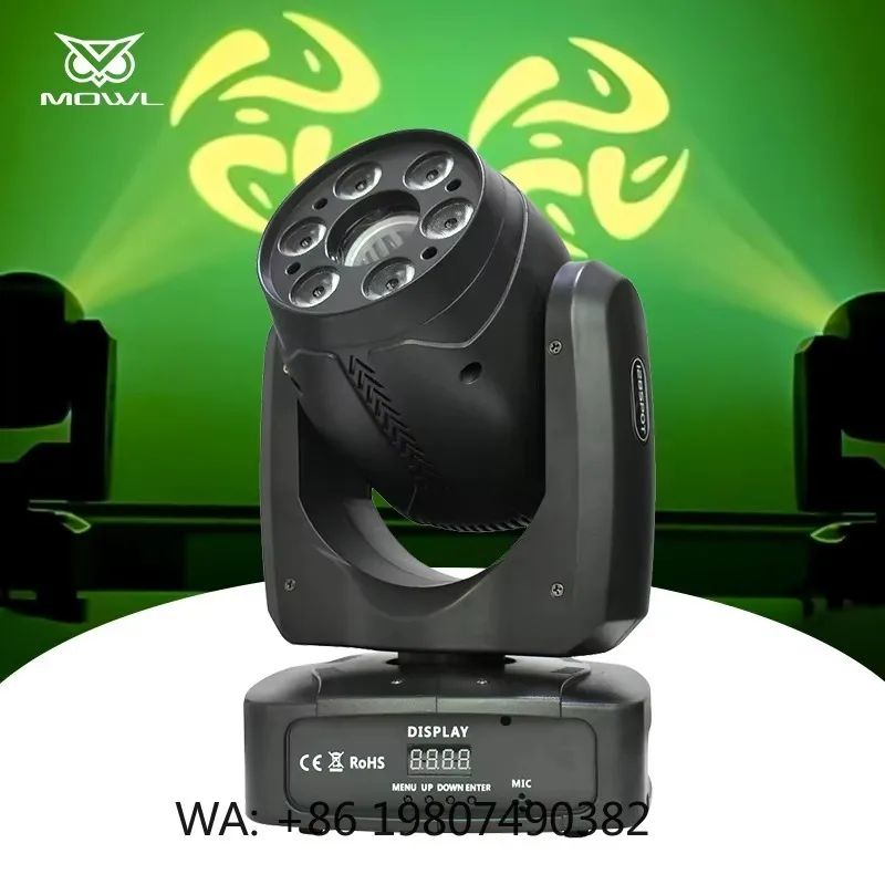 128W 6x4W 4in1 RGBW LED Moving Head Projection Light DMX512 Gobo Spot Wash Effect for DJ Stage Bar KTV Lighting