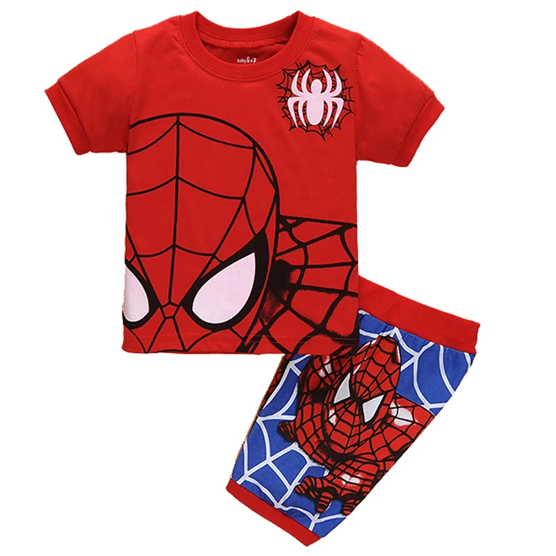 ثوب نوم كرتوني عنكبوت للأولاد ، أطقم بيجامات بأكمام قصيرة ، زي أطفال ، طفل صغير ، ملابس منزلية ، نايتي ، لطيف ، صيفي