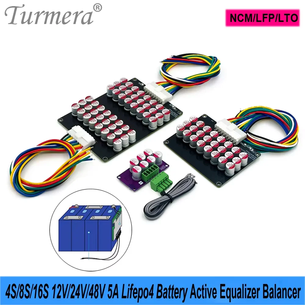 

4S 12V 8S 24V 16S 48V 5A Active Equalizer Balancer for 3.2V 105Ah 200Ah 280Ah 320Ah Lifepo4 Battery Diy Solar System Use Turmer