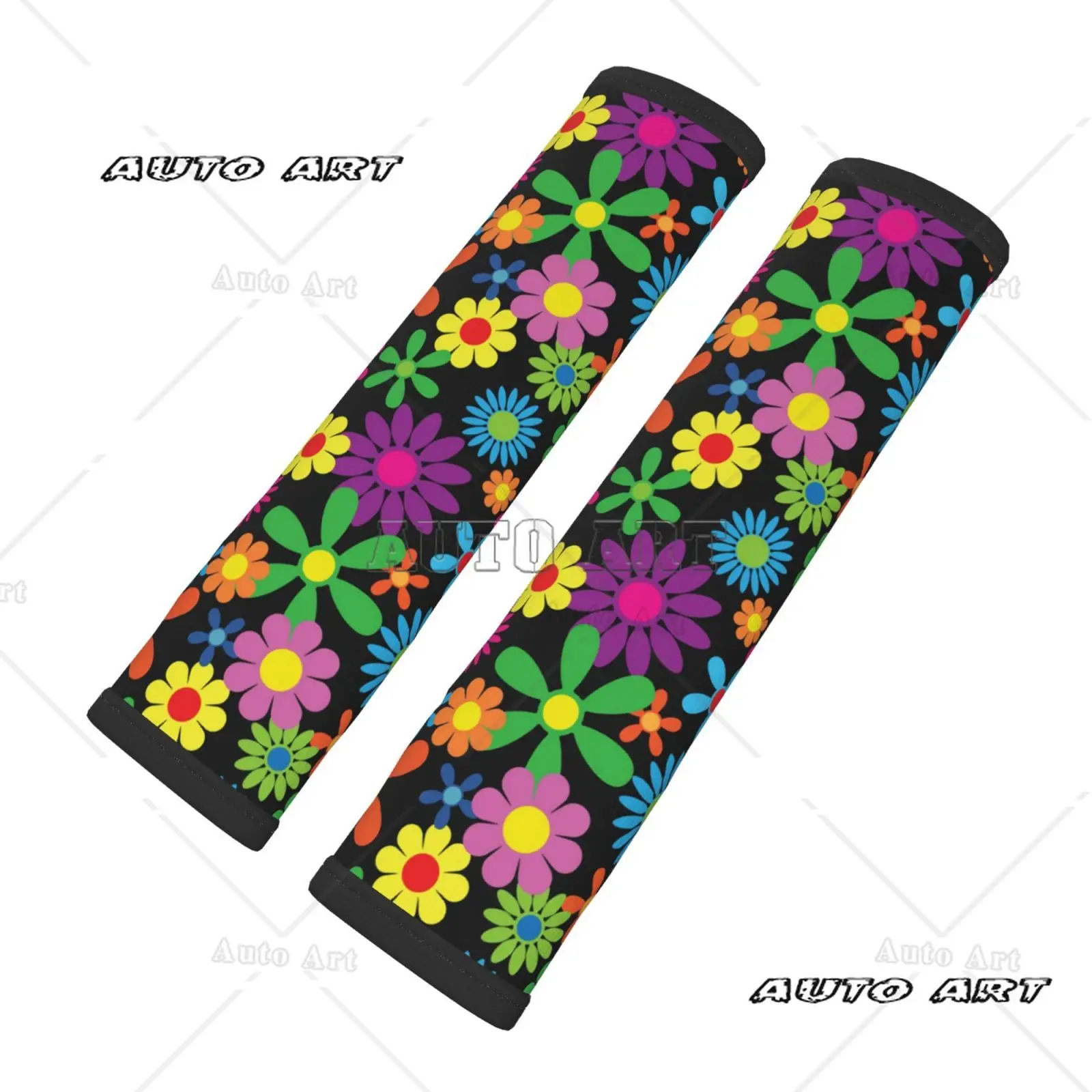 Hippie Flower Pattern Car Seat Belt Pad Cover for Women Girl Safety Seatbelt Protector Pack of 2 Seatbelt Shoulder Strap Covers