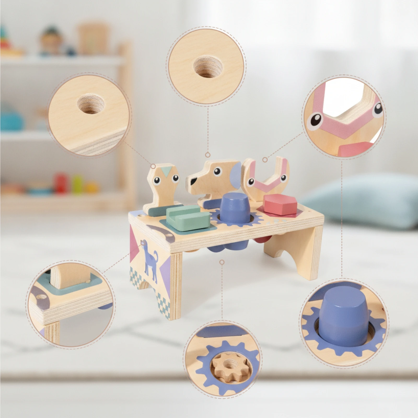 Wooden Tool Bench Fine Motor Toy Workbench Busy Board Educational Playset Pretend Play for Toddlers, Playroom, Classroom