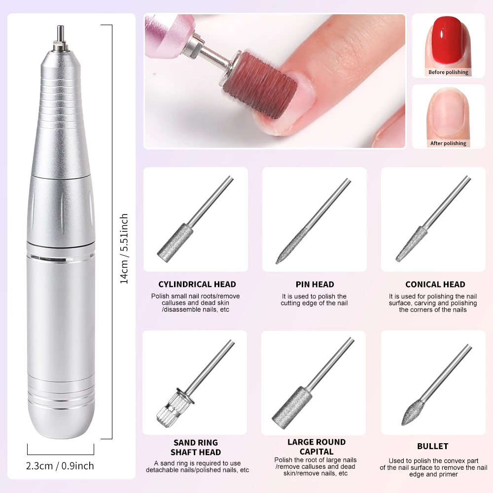 Trapano per unghie portatile elettrico a batteria da 45000 giri/min Lima per levigatrice per unghie ricaricabile professionale per strumento per salone di manicure